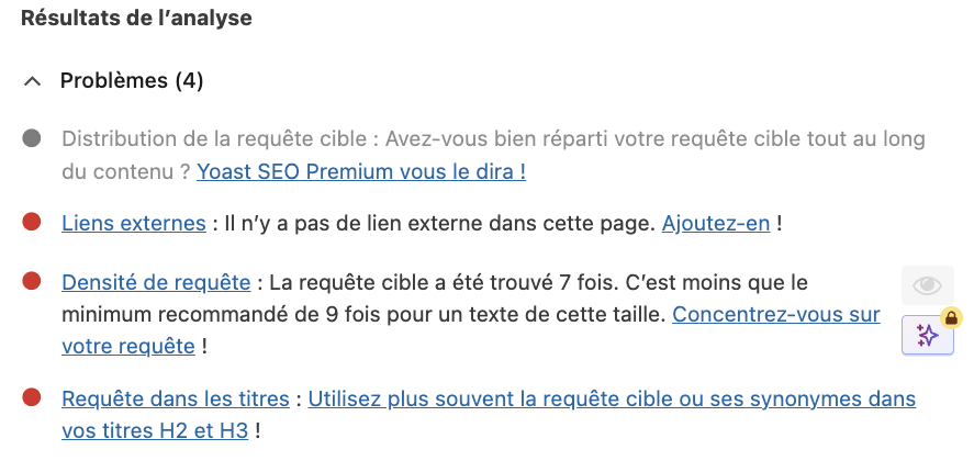 Exemple d'analyse sémantique SEO plugin WordPress Yoast