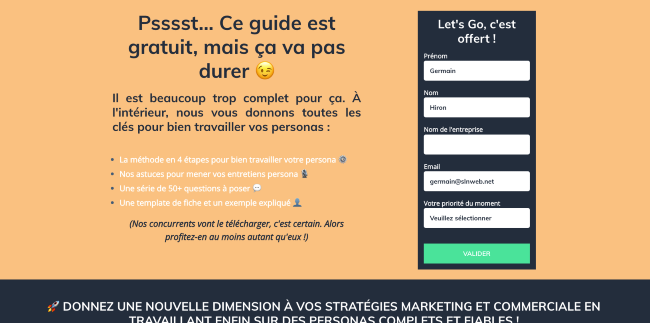 Formulaire sur une landing page