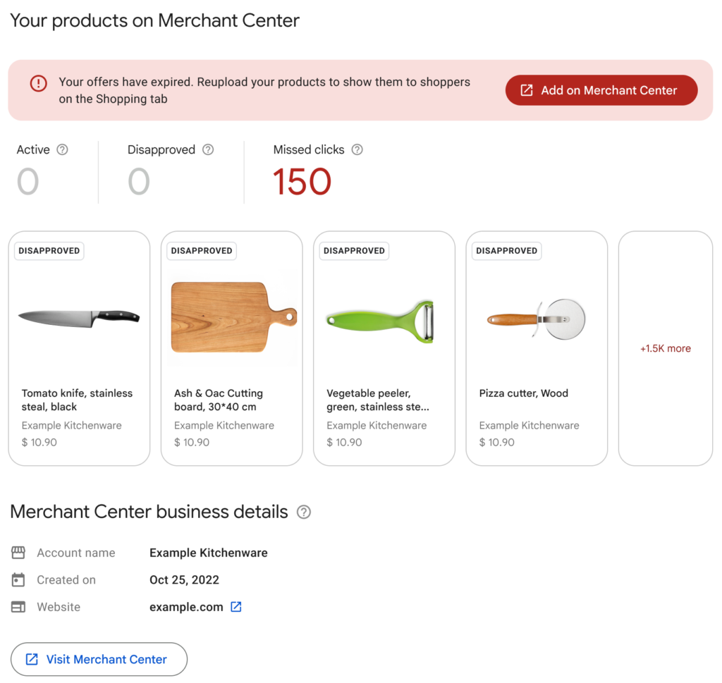 Affichage des produits e-commerce dans Google Merchant Center