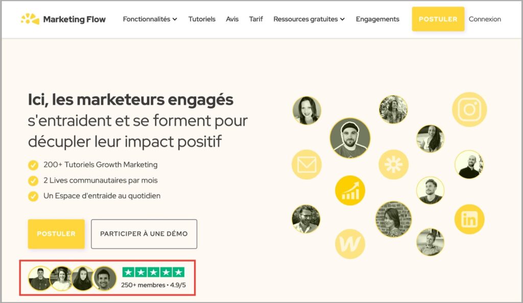 Preuve sociale (avis) sur une landing page