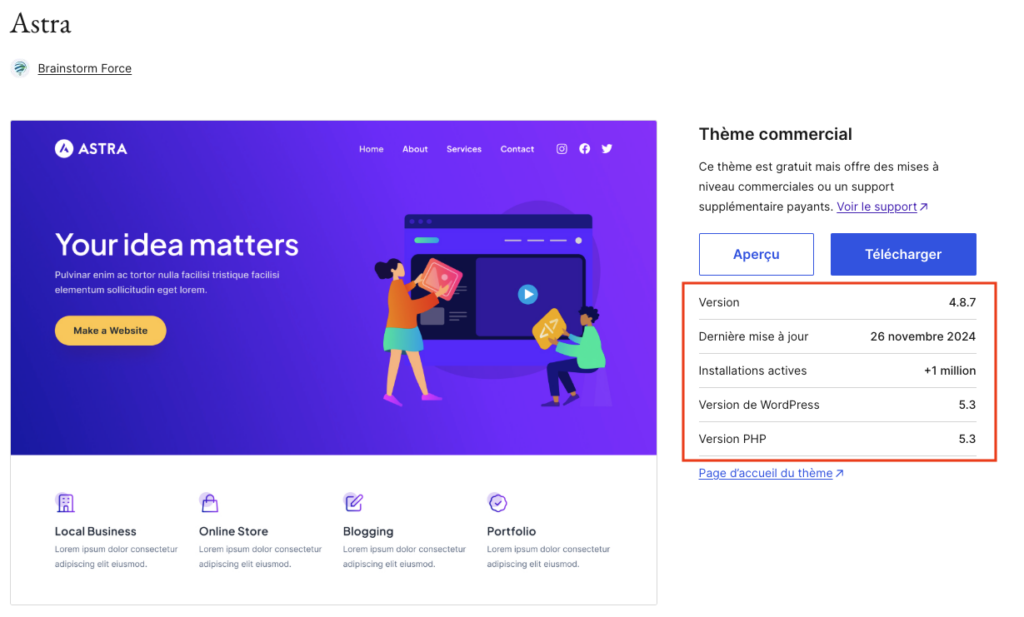 Theme WordPress gratuit Astra vérifier réputation et fiabilité